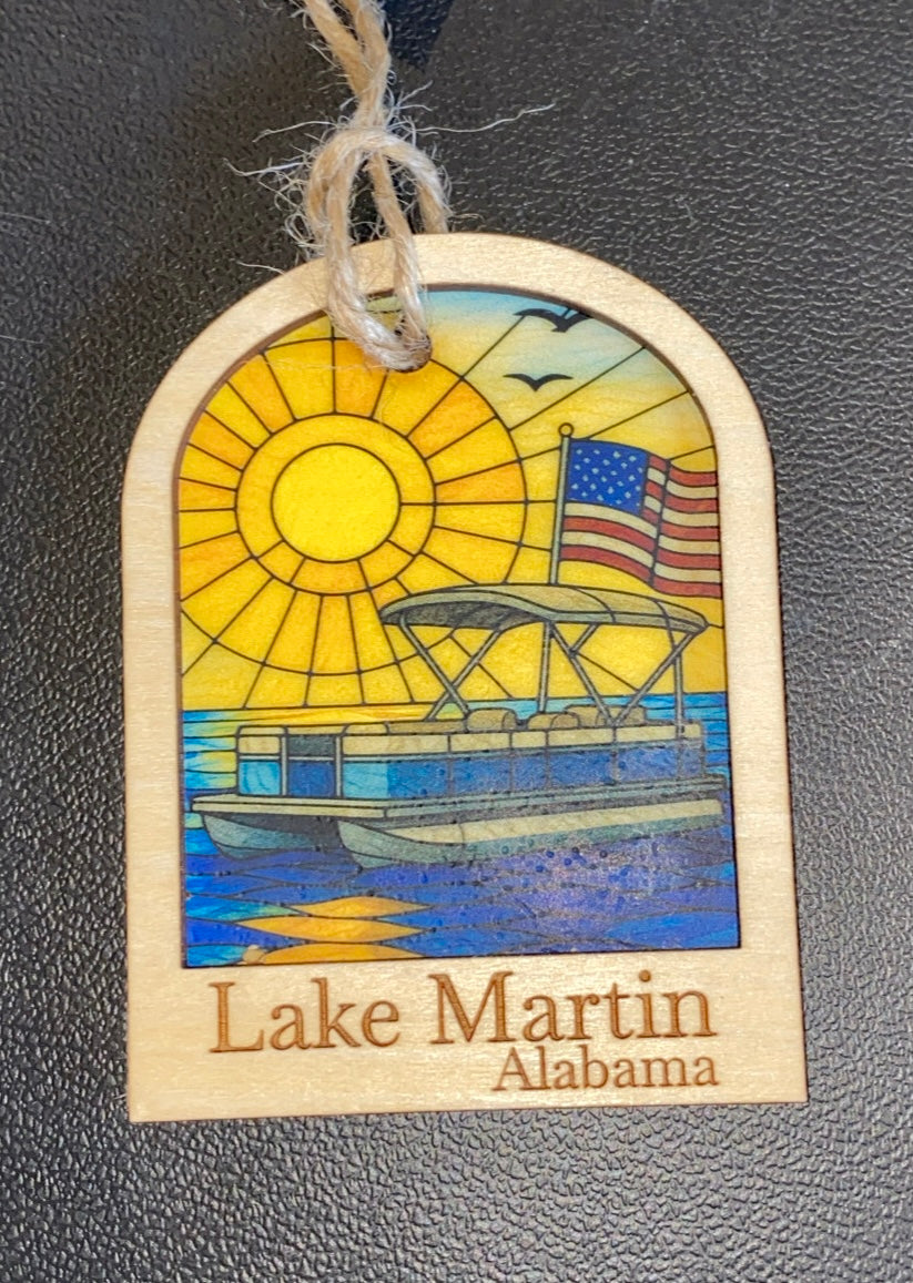 Lake Martin Stained Glass & Wood Ornament